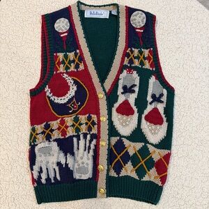 Vintage BellePointe Golf-Themed Knit Sweater Vest – Size M
